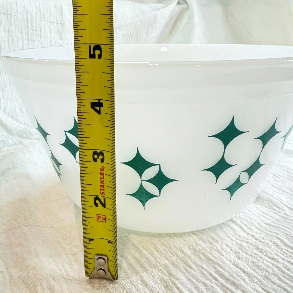 Vintage Federal Glass Mixing Bowl Oven Ware Turquoise Atomic Star MCM 3 QT - Picture 6 of 11